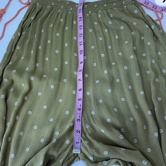 Free People Hearts Rising Pants Women’s Size Large Moss Green Embr Boho Wide Leg - Picture 9 of 10